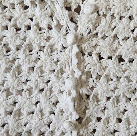 Y2K Ivory Crochet Collared Button Up Shirt Boho Cottage Festival Renaissance M - Picture 5 of 8